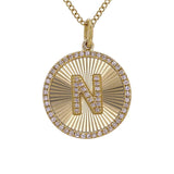 14K Yellow Gold Fluted Disc Diamond Initial Necklace-Necklaces-Maurice's Jewelers-N-