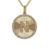 14K Yellow Gold Fluted Disc Diamond Initial Necklace