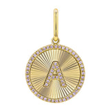 14K Yellow Gold Diamond Fluted Initial Pendant