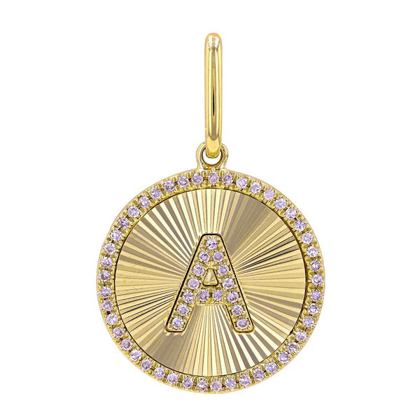 14K Yellow Gold Diamond Fluted Initial Pendant-Charms & Pendants-Maurice's Jewelers-A-