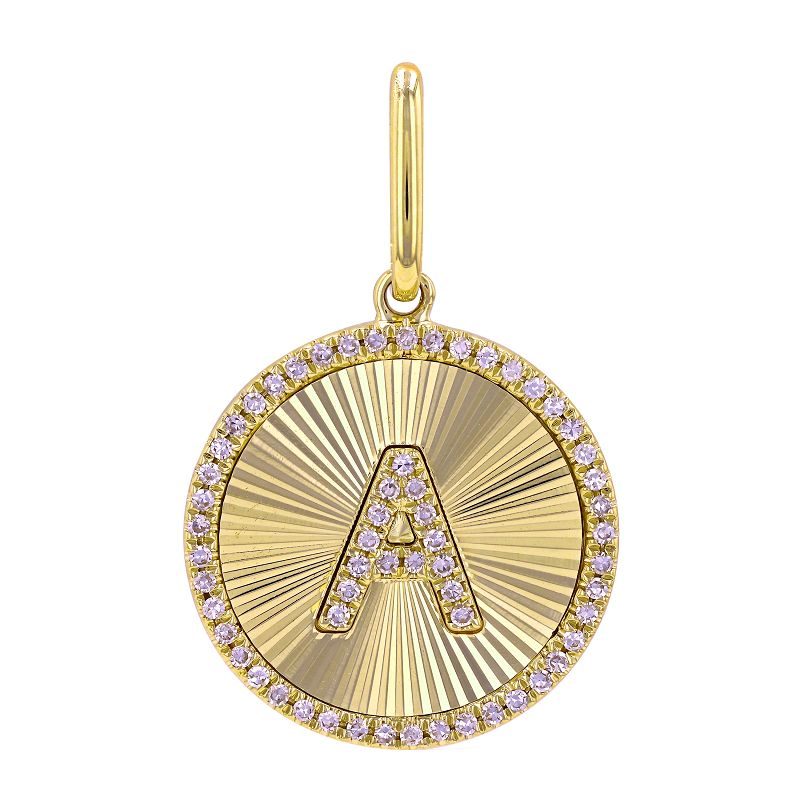 14K Yellow Gold Diamond Fluted Initial Pendant-Charms & Pendants-Maurice's Jewelers-A-