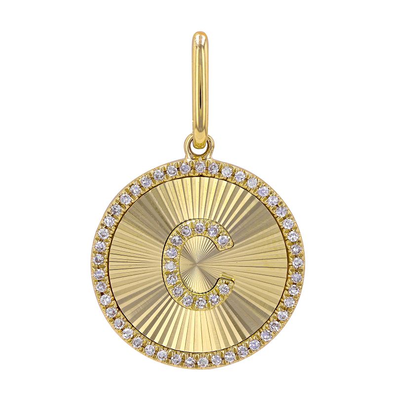 14K Yellow Gold Diamond Fluted Initial Pendant-Charms & Pendants-Maurice's Jewelers-C-