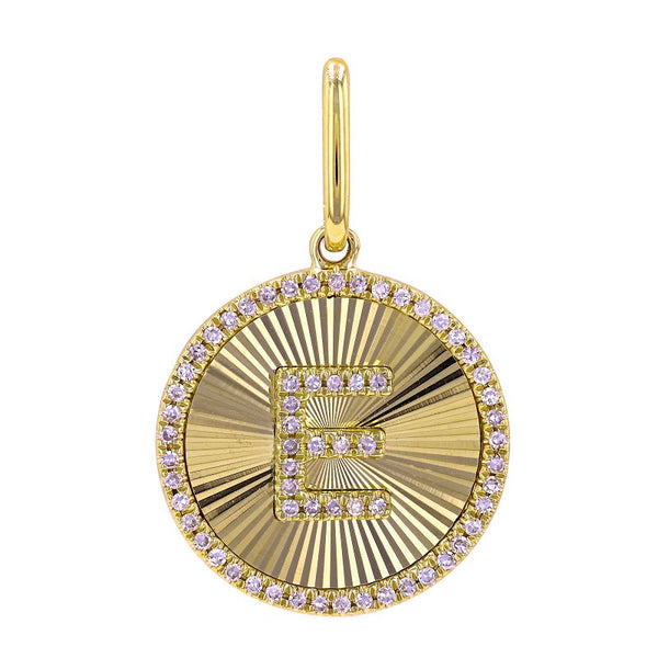 14K Yellow Gold Diamond Fluted Initial Pendant-Charms & Pendants-Maurice's Jewelers-E-