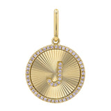 14K Yellow Gold Diamond Fluted Initial Pendant-Charms & Pendants-Maurice's Jewelers-J-