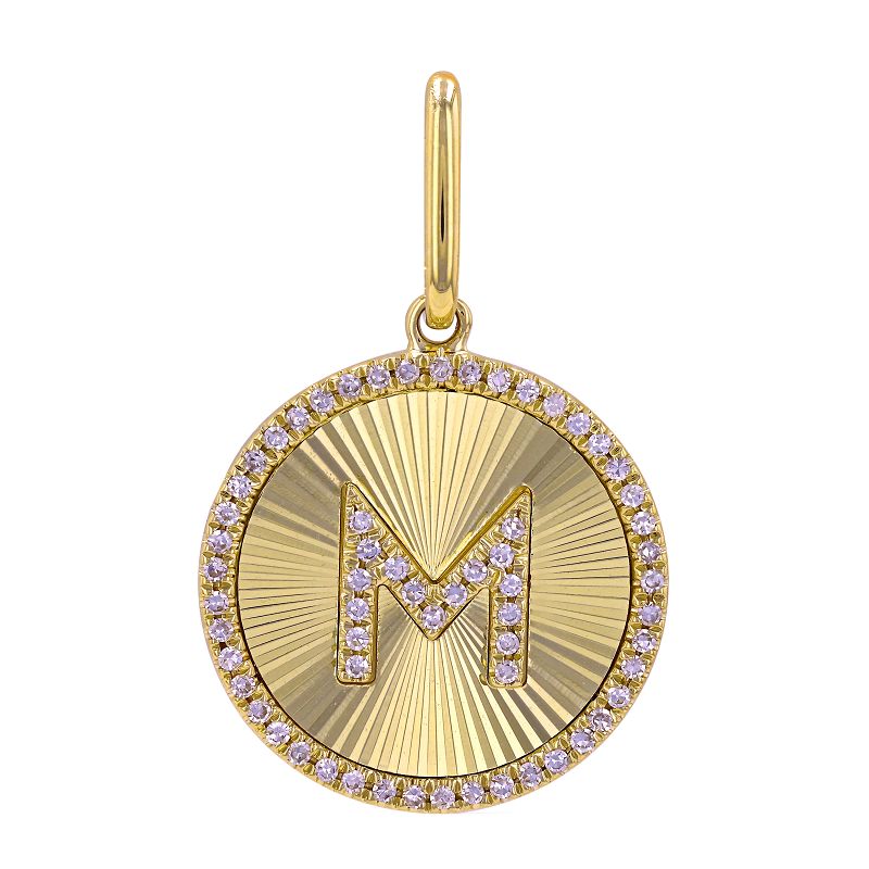 14K Yellow Gold Diamond Fluted Initial Pendant-Charms & Pendants-Maurice's Jewelers-M-