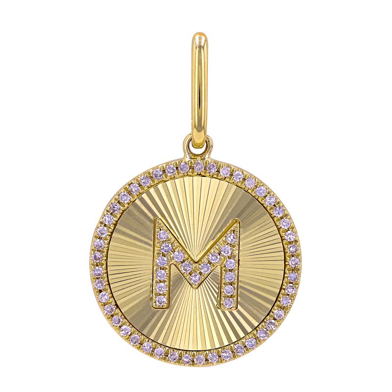 14K Yellow Gold Diamond Fluted Initial Pendant