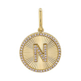 14K Yellow Gold Diamond Fluted Initial Pendant