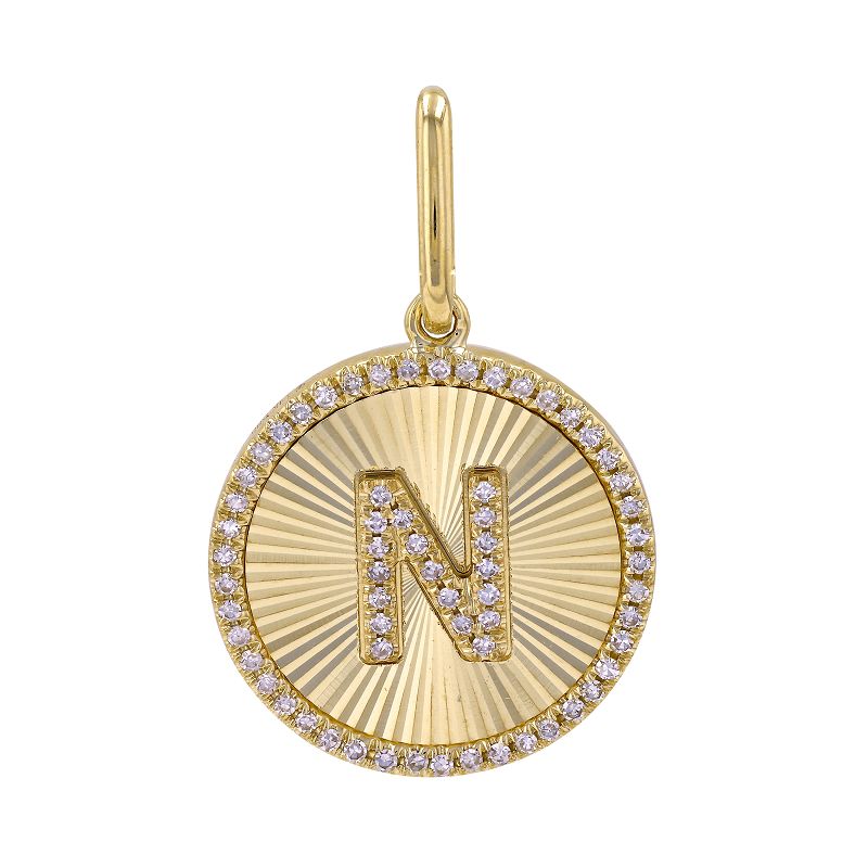 14K Yellow Gold Diamond Fluted Initial Pendant-Charms & Pendants-Maurice's Jewelers-N-