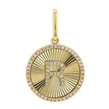 14K Yellow Gold Diamond Fluted Initial Pendant-Charms & Pendants-Maurice's Jewelers-R-