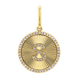 14K Yellow Gold Diamond Fluted Initial Pendant