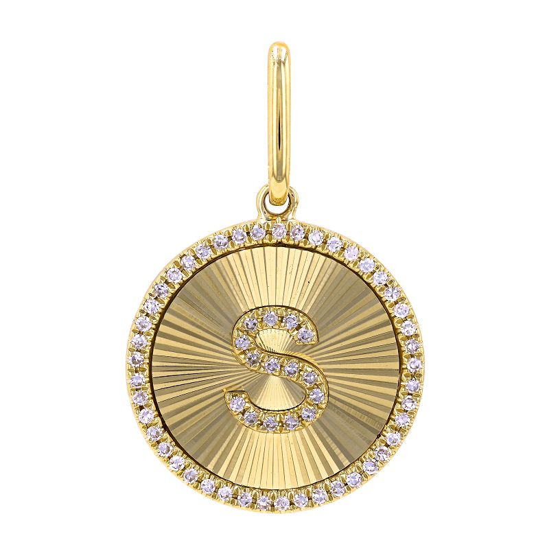 14K Yellow Gold Diamond Fluted Initial Pendant-Charms & Pendants-Maurice's Jewelers-S-