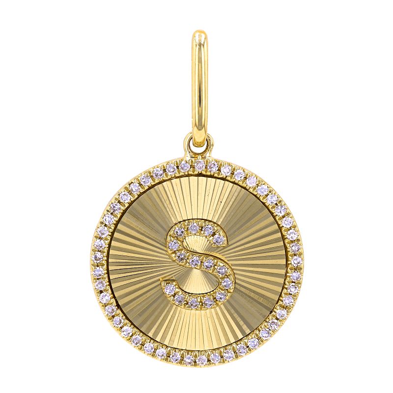 14K Yellow Gold Diamond Fluted Initial Pendant