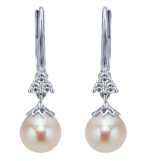14K White Gold Diamond + Pearl Drop Grace Earrings