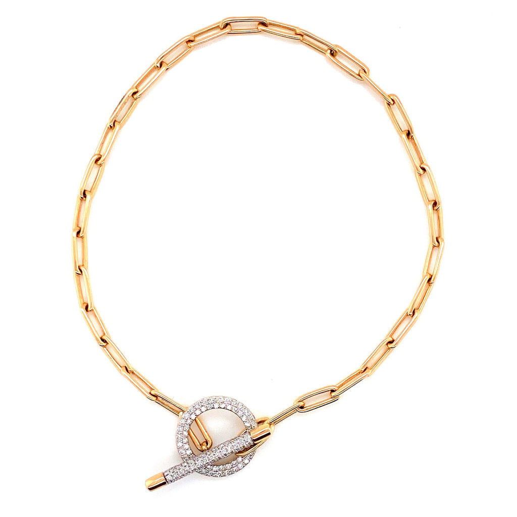 14K Yellow Gold Diamond Toggle Clasp Paperclip Bracelet