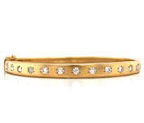 14K Yellow Gold Diamond Satin Finish Hinged Bangle-Bracelets-MWI Jewelry-