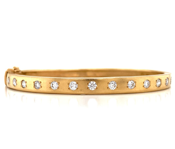 14K Yellow Gold Diamond Satin Finish Hinged Bangle-Bracelets-MWI Jewelry-