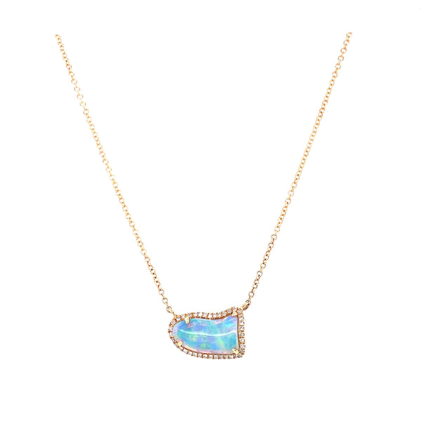 14K Yellow Gold Diamond + Opal Freeform Necklace