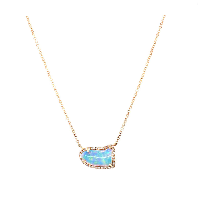 14K Yellow Gold Diamond + Opal Freeform Necklace