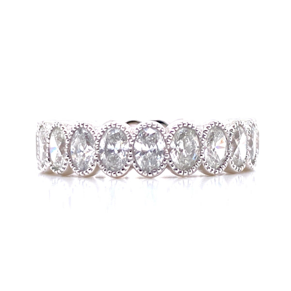 14K White Gold Oval Diamond Milgrain Eternity Band-Rings-Maurice's Jewelers-