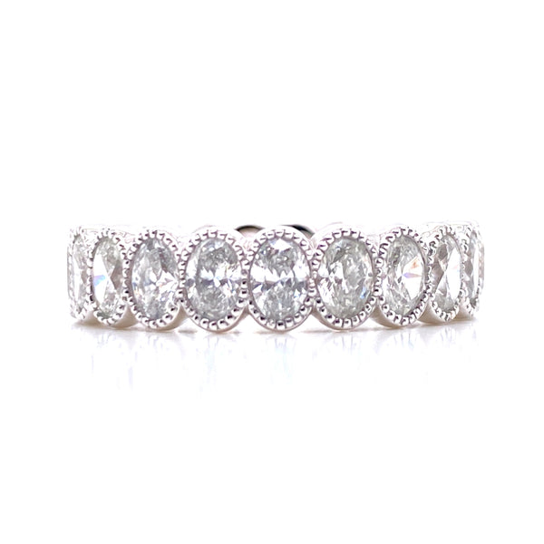 14K White Gold Oval Diamond Milgrain Eternity Band