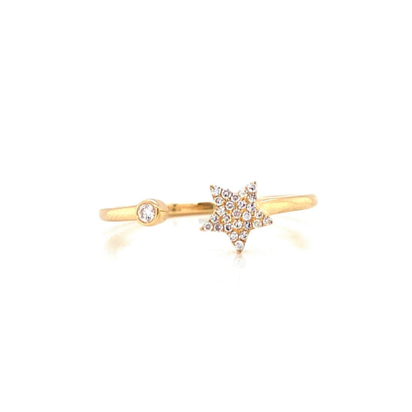 14K Yellow Gold Diamond Star Open Cuff Ring