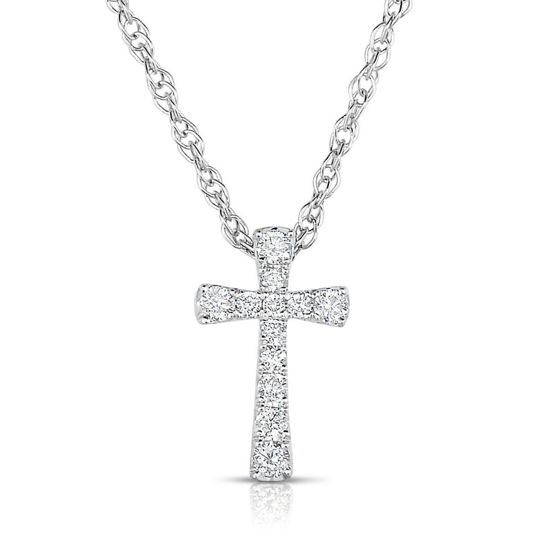 14K White Gold Diamond Cross Necklace-Necklaces-MWI Jewelry-