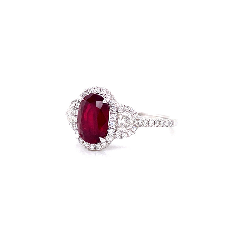 Platinum Diamond + Oval Ruby Ring-Rings-first image design corp-