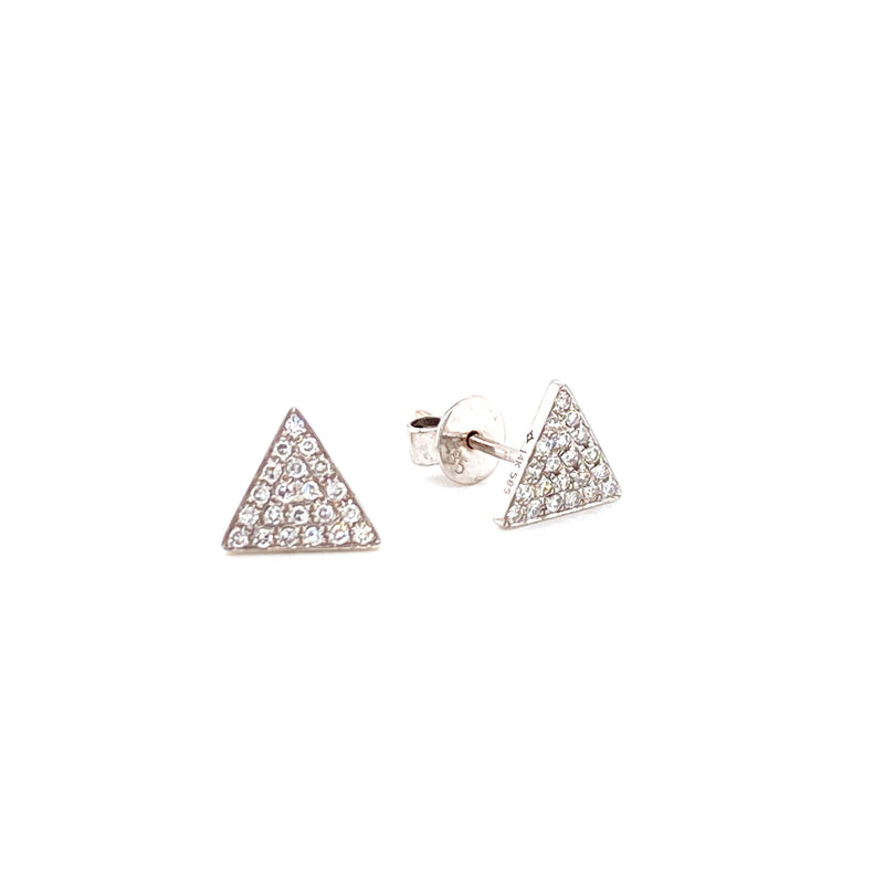 14K White Gold Diamond Large Triangle Earrings