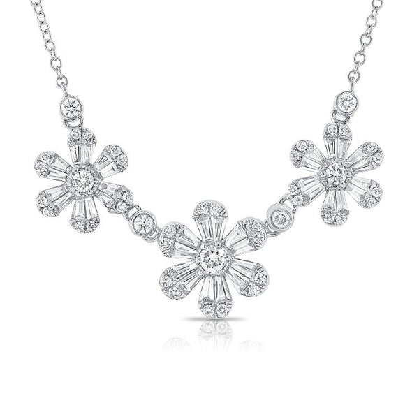 14K White Gold Diamond Flower Cluster Necklace-Necklaces-Maurice's Jewelers-