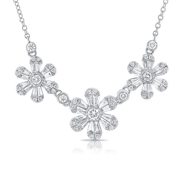 14K White Gold Diamond Flower Cluster Necklace