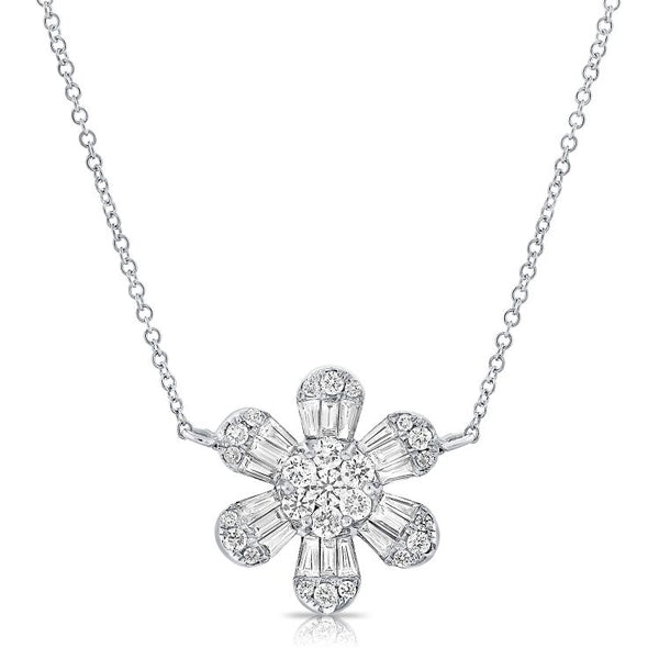 14K White Gold Diamond Baguette Flower Necklace-Necklaces-Maurice's Jewelers-