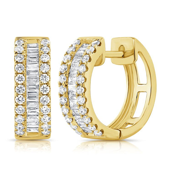 14K Yellow Gold Baguette Diamond Huggie Earrings