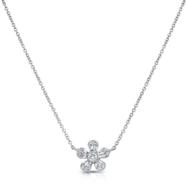14K White Gold Diamond Flower Necklace-Necklaces-Maurice's Jewelers-