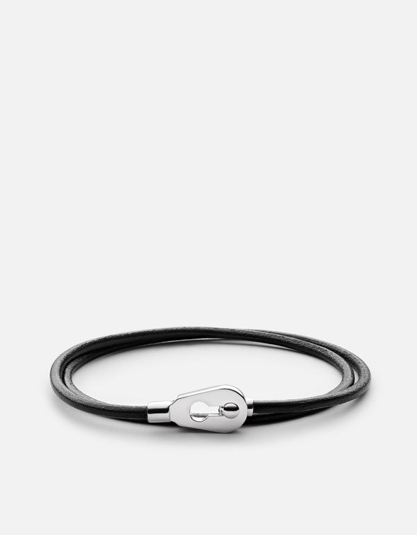 Centra Leather Wrap Bracelet, Sterling Silver