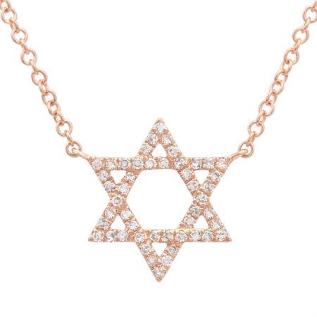 14K Yellow Gold Star Of David Diamond Necklace-Necklaces-superbell-Rose Gold-