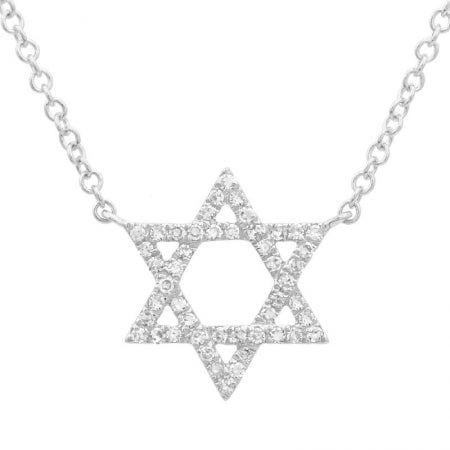 14K Yellow Gold Star Of David Diamond Necklace