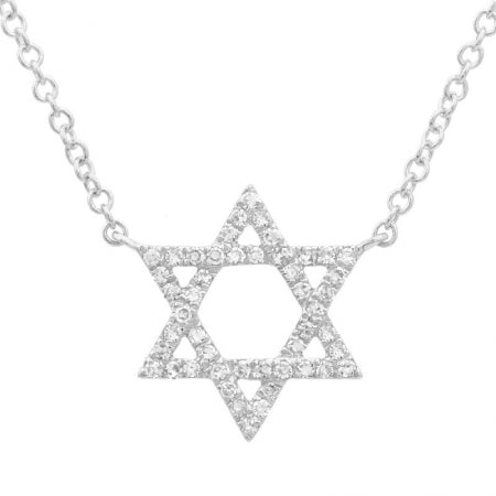 14K Yellow Gold Star Of David Diamond Necklace-Necklaces-superbell-White Gold-