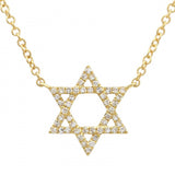 14K Yellow Gold Star Of David Diamond Necklace-Necklaces-superbell-Yellow Gold-