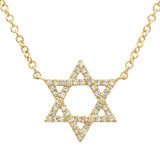 14K Yellow Gold Star Of David Diamond Necklace