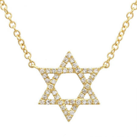 14K Yellow Gold Star Of David Diamond Necklace-Necklaces-superbell-Yellow Gold-