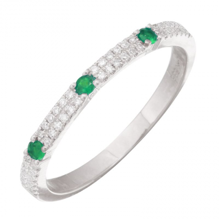 14K White Gold Diamond + Green Gemstone Ring