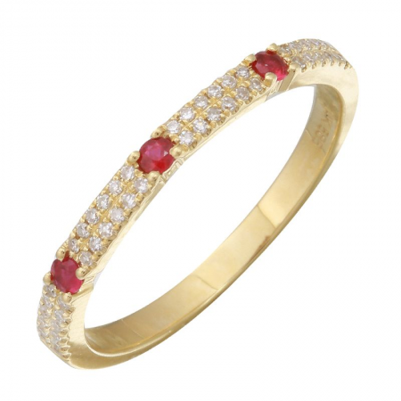 14K Yellow Gold Diamond + Ruby Stacking Ring-Rings-superbell-
