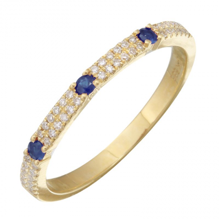 14K Yellow Gold Diamond + Sapphire Stacking Ring