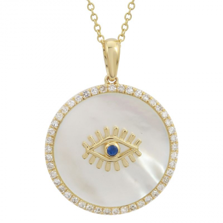 14k Yellow Gold Evil Eye Gemstone Pendant With Chain