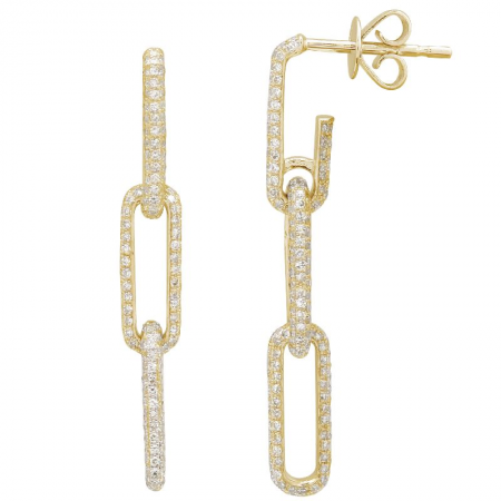14k Yellow Gold Paperclip Diamond Earrings