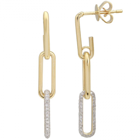 14k Yellow Gold Paperclip Diamond Earrings