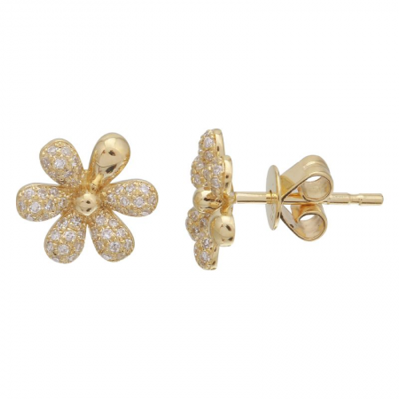 14k Yellow Gold Flower Diamond Earrings