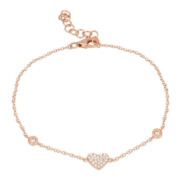 14K Rose Gold Diamond Heart Bezel Bracelet