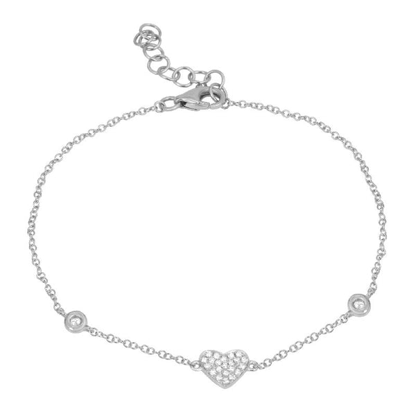 14K White Gold Diamond Heart Bezel Bracelet-Bracelets-Maurice's Jewelers-