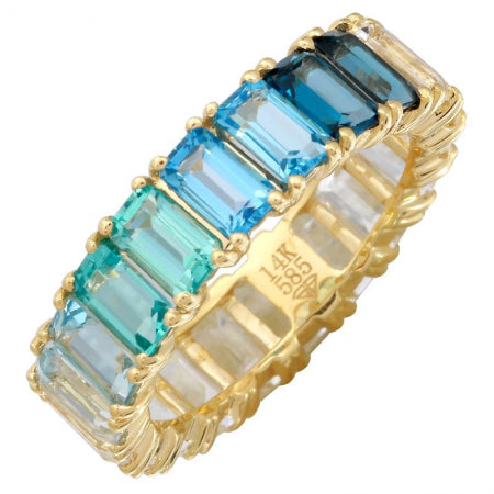 14K Yellow Gold Blue Ombre Gemstone Ring